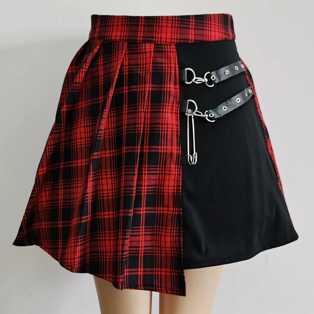 Women's Pink Plaid Gothic Mini Skirt