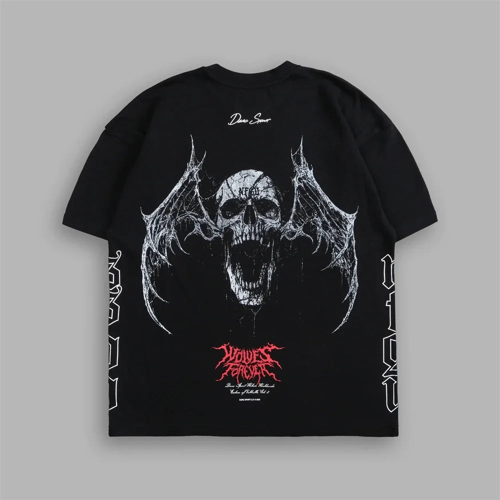 US SIZE NEW "SIDE BY SIDE" OVERSIZED TEE IN BLACK Men T Shirts Y2k DARK Gothic Short Sleeve T-Shirt Harajuku Hip Hop Couple Tops