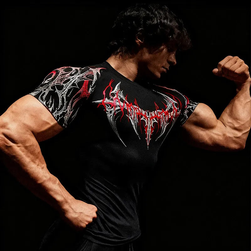 Gothic Battle Axe Short Sleeved Men's Quick Drying Stretch Fitness Suit For Summer Sports With Tight Compression Cuffs T-shirt