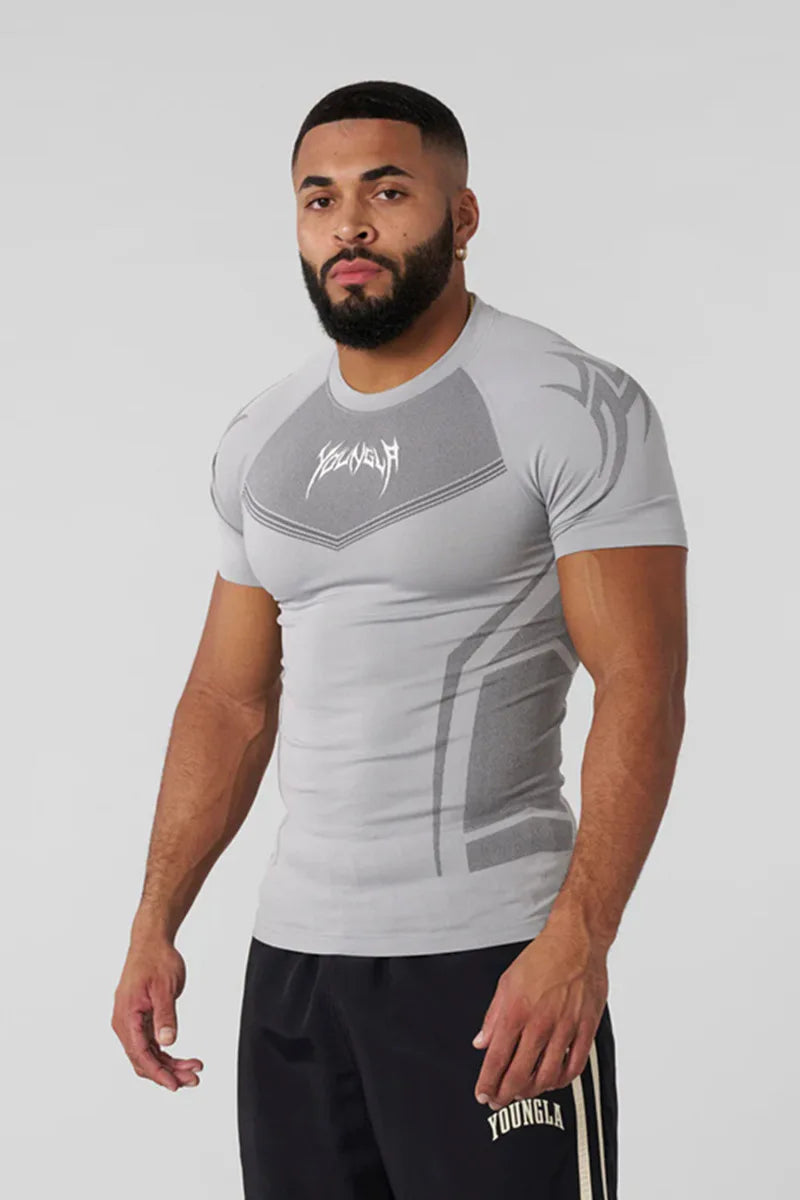Men's Compression Short Sleeve T-Shirt Tribal Print Workout Tops Breathable Quick Dry Athletic Base Layer for Gym Training Bodyb