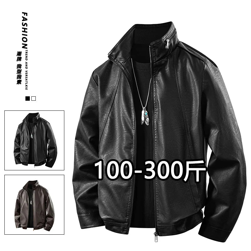 Plus Size 8XL 7XL New Leather Jacket for Men in Spring  Autumn Stand Up Collar Leather Jacket High-end Thin Casual Jacket