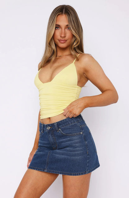 Dulzura Sleeveless Ruched Bodycon Camisole Women’S Solid Sexy Top Party Club Streetwear Autumn Winter Clothes Y2K