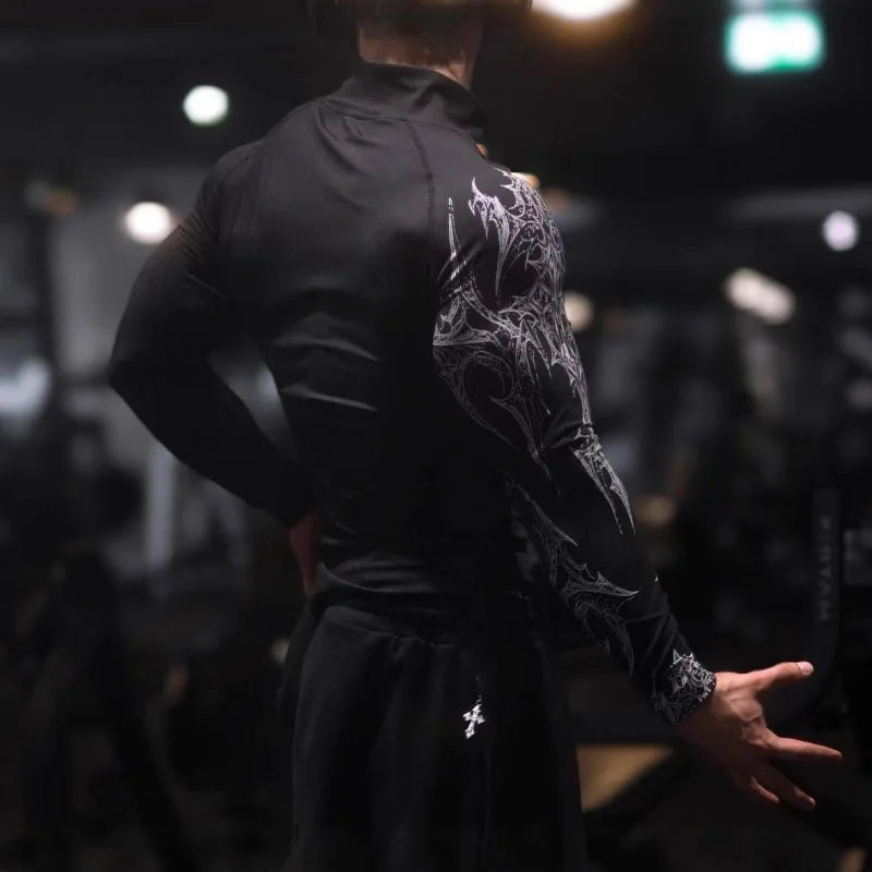 American Trendy Men'S Sportswear 2026 New Model Gym Fitness Tight-Fitting Clothes, Fitness Zipper Stand-Up Collar T-Shirt