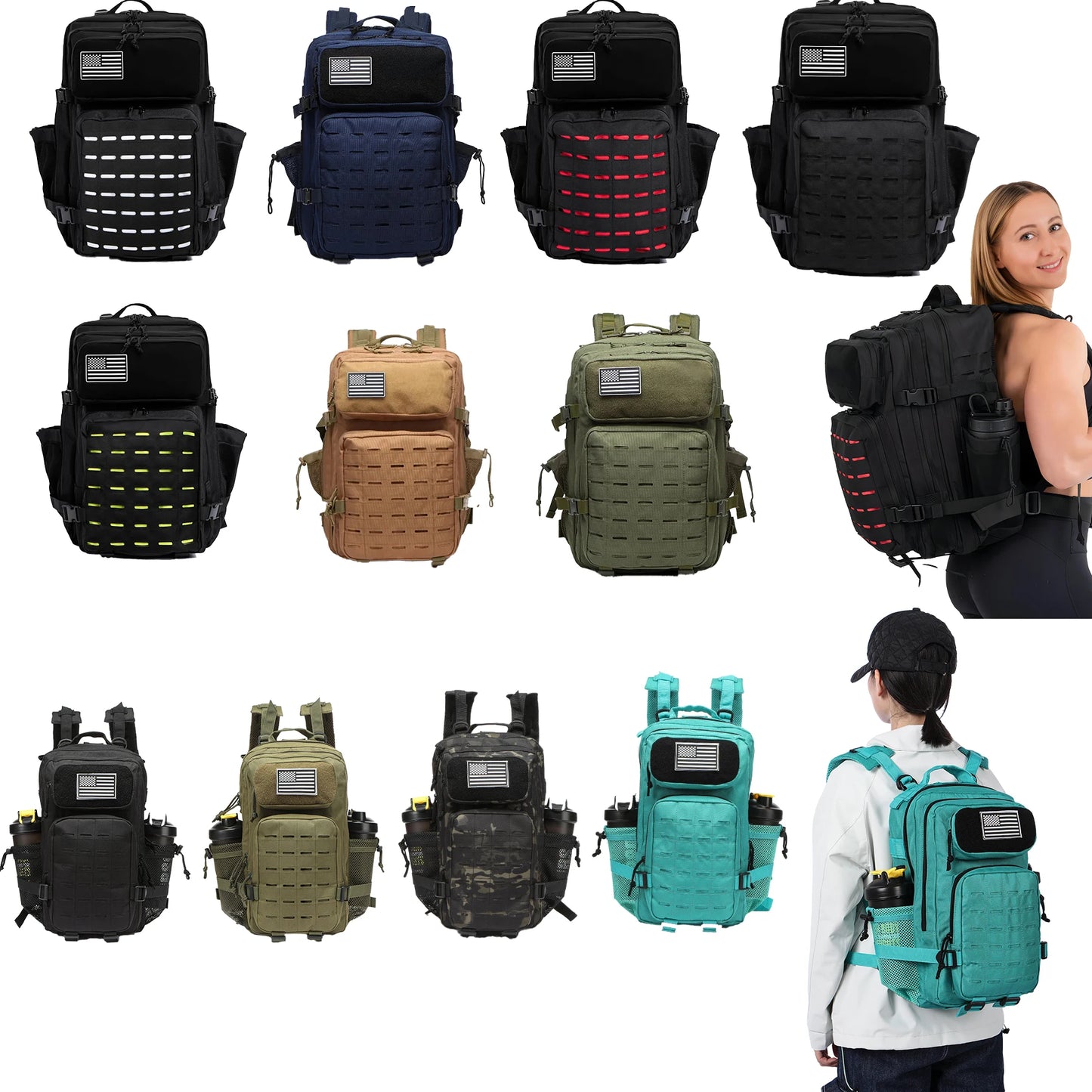 25L/50L Tactical Backpack Bag Hunting MOLLE Backpack GYM for Men Outdoor Hiking Travel Rucksack Witch 2 Bottle Holders