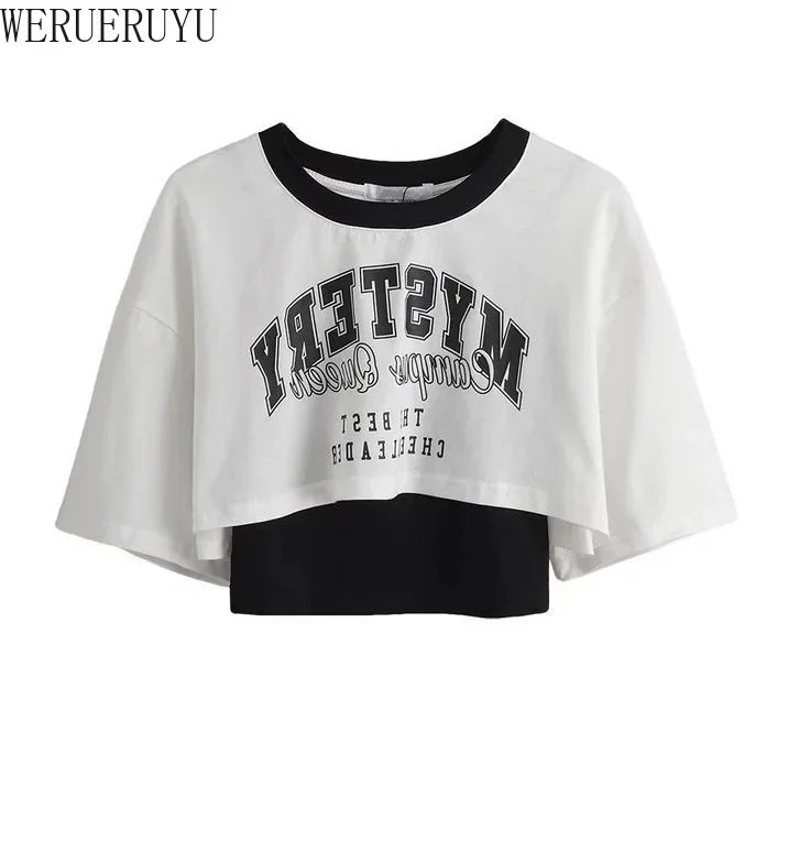 Women's Vintage Graphic Two-Piece Crop T-Shirt Set