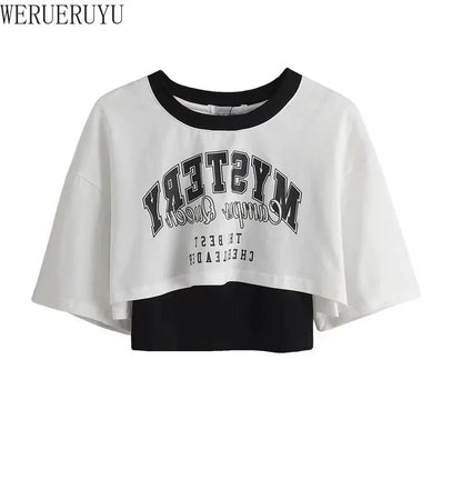 Women's Vintage Graphic Two-Piece Crop T-Shirt Set