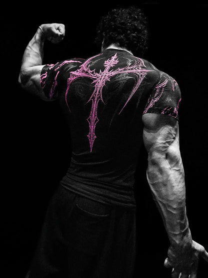 Gothic Battle Axe Short Sleeved Men's Quick Drying Stretch Fitness Suit For Summer Sports With Tight Compression Cuffs T-shirt