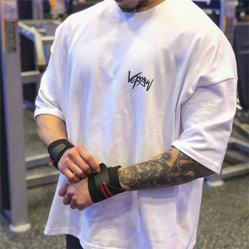 Apex Ritual – メンズオーバーサイズスポーツTシャツ – 丸首コットンサマートレーニングランニングティー