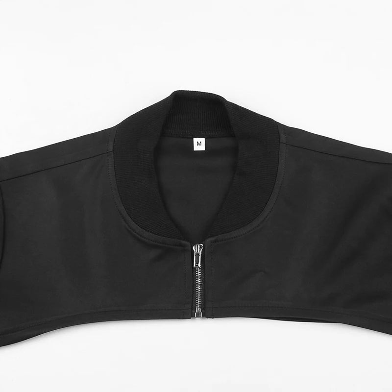 Showmirror Super-short Black Jacket Zipper Long Sleeve Harajuku Cropped Tshirt Gothic Techwear Fashion Korean Tee Punk Street