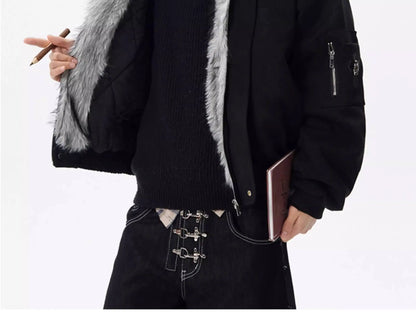PFNW Fashion Versatile Warm Coat Autumn Winter New Men's Fur Collar High Quality Thick Cotton Jacket 28L1062