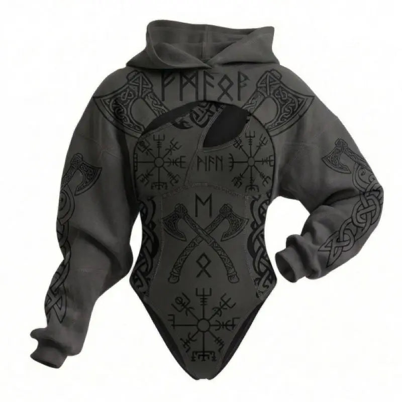 Viking Print Women's Hooded Jumpsuit Two-Piece Set Casual Loose Long Sleeve for Daily Home Lounge & Streetwear