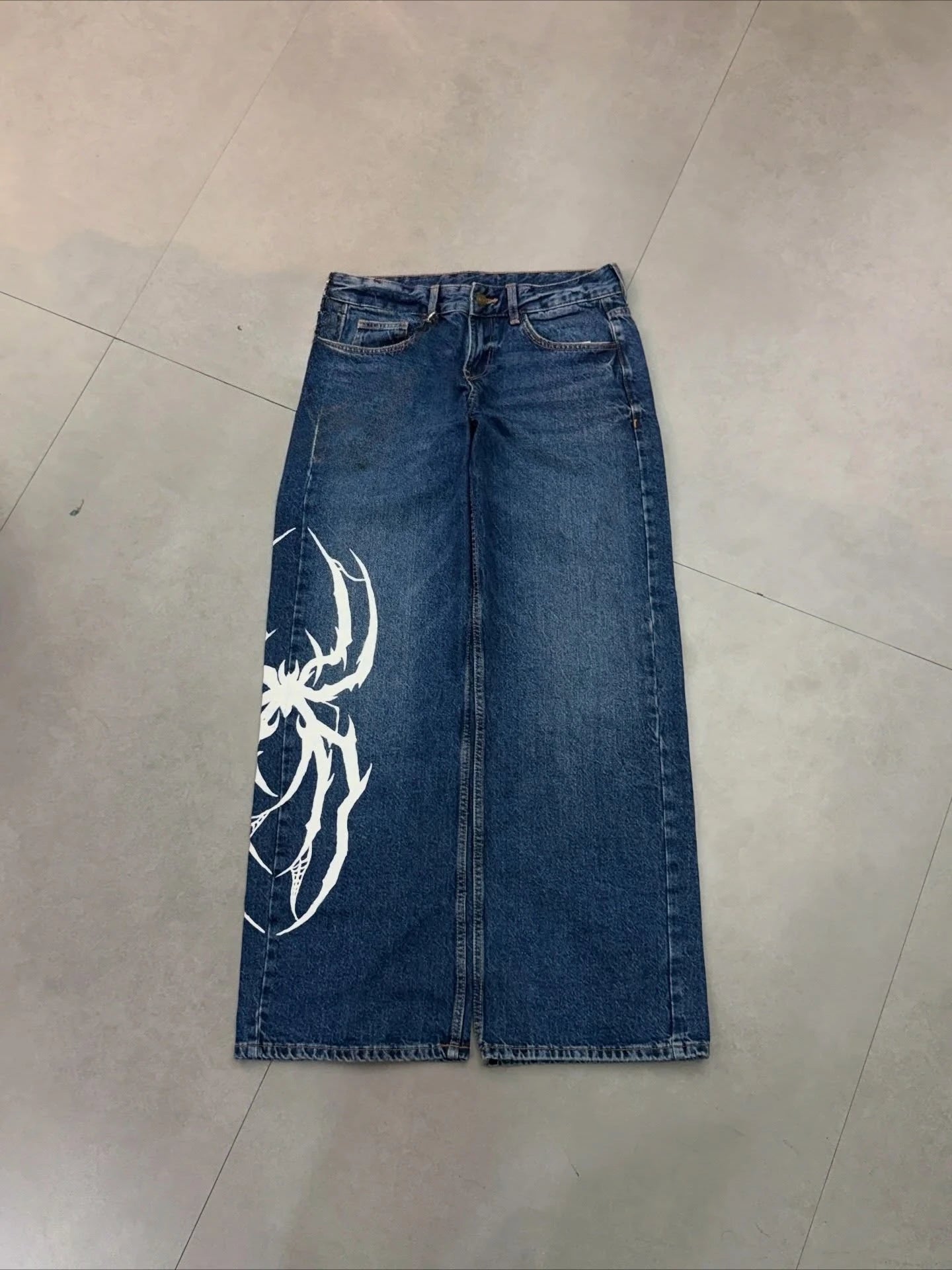 Y2K Hip-hop Jeans Vintage Straight Leg Denim Pants Streetwear Graffiti Print Casual Wide Leg Trousers Baggy Daily Wear Jeans