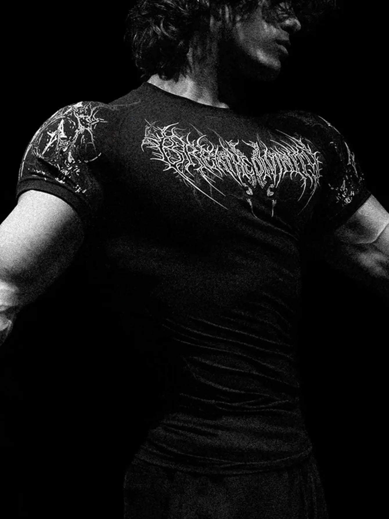 Breathedivinity Men's T-shirt - American Dark Style, Fitness and Sports Wear, Quick-Drying, Breathable, Compression Short Sleeve