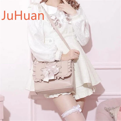 Mine Department Lolita Women's Bag Bow Control Strap Love Handbag Sweet Cute One Shoulder Oblique Span Women's Student Backpack