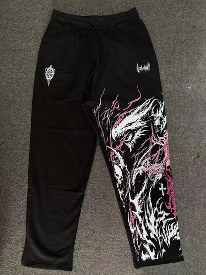 Breathedivinity American-style street workout casual loose-fit printed cotton long pants