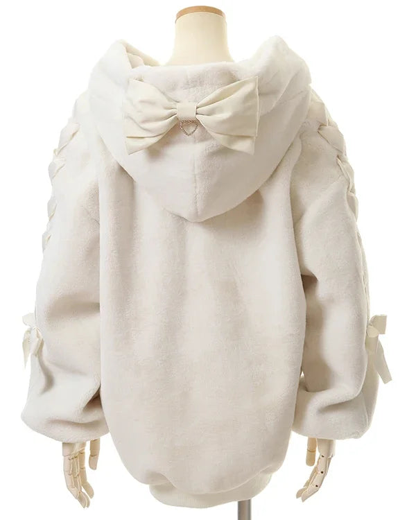 High Quality Japanese Winter New Sweet Cute Mine Cute Rabbit Ear Plush Cotton Coat Jacket Girl Lolita Fur Coats Women Parkas