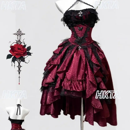 Women's Gothic Halter Lace Skirt Set