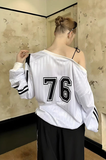 Spring and winter new American oblique shoulder long sleeve printed letter hoodie loose casual spice girls shirt T-shirt women
