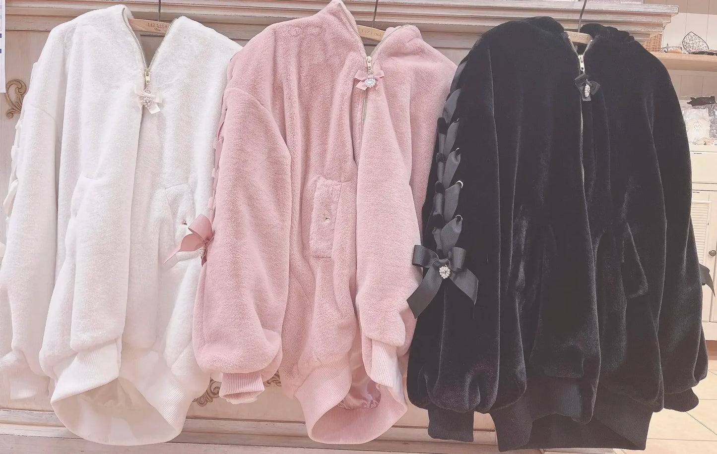 High Quality Japanese Winter New Sweet Cute Mine Cute Rabbit Ear Plush Cotton Coat Jacket Girl Lolita Fur Coats Women Parkas