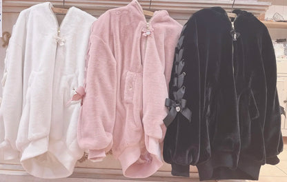 High Quality Japanese Winter New Sweet Cute Mine Cute Rabbit Ear Plush Cotton Coat Jacket Girl Lolita Fur Coats Women Parkas