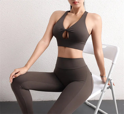 TRY TO BN Yoga Sports Bra Women Gym Underwear Sexy Hollow Vest Shockproof Gather Chest Cross Fitness Top Workout Running Clothes