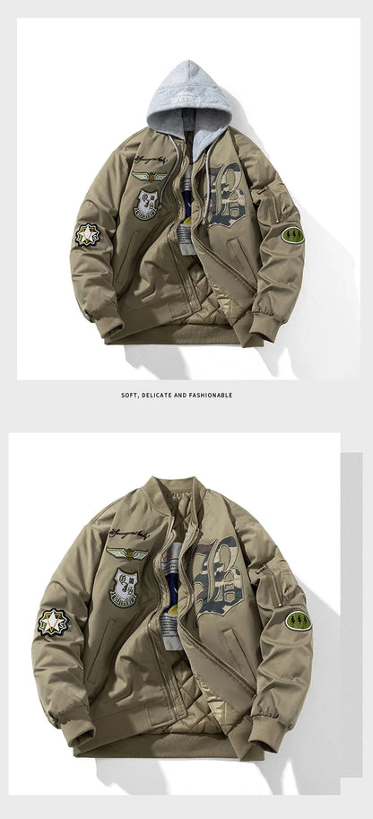 Autumn Winter Pilot Jacket Men Women Badge Star Vintage Bomber Jacket Embroidery Men Fashion Hip Hop Windbreaker Coat Streetwear