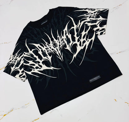 Cyberpunk Streetwear Tshirt Men's Vintage Heavy Cotton Boxy Fit Distressed Print Tee Urban Hip Hop Goth Fashion Top