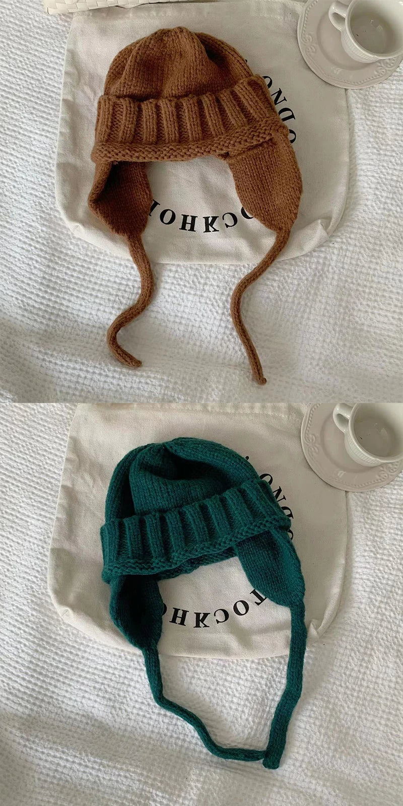 New Winter Cute Candy Colors Knitted Cap Fashion for Women Skullies Beanies Outdoor Windproof Thickened Warm Ear Protection Hat