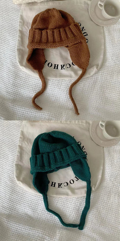 New Winter Cute Candy Colors Knitted Cap Fashion for Women Skullies Beanies Outdoor Windproof Thickened Warm Ear Protection Hat