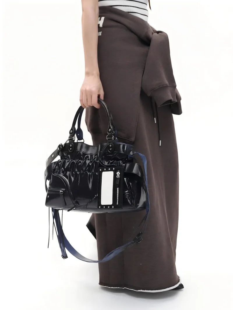 Veo-1 Piece Retro Y2K Edgy Rivet Motorcycle Bag, Large Capacity Pleated Versatile Commuter Bag, High-End Arm Bag, Cute and Spicy Women's Shoulder Bag, Fashionable and Convenient Soft Leather Crossbody Bag, Detachable Adjustab