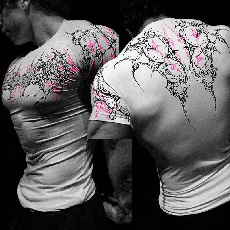 Breathedivinity Men's T-shirt - American Dark Style, Fitness and Sports Wear, Quick-Drying, Breathable, Compression Short Sleeve