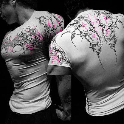 Breathedivinity Men's T-shirt - American Dark Style, Fitness and Sports Wear, Quick-Drying, Breathable, Compression Short Sleeve