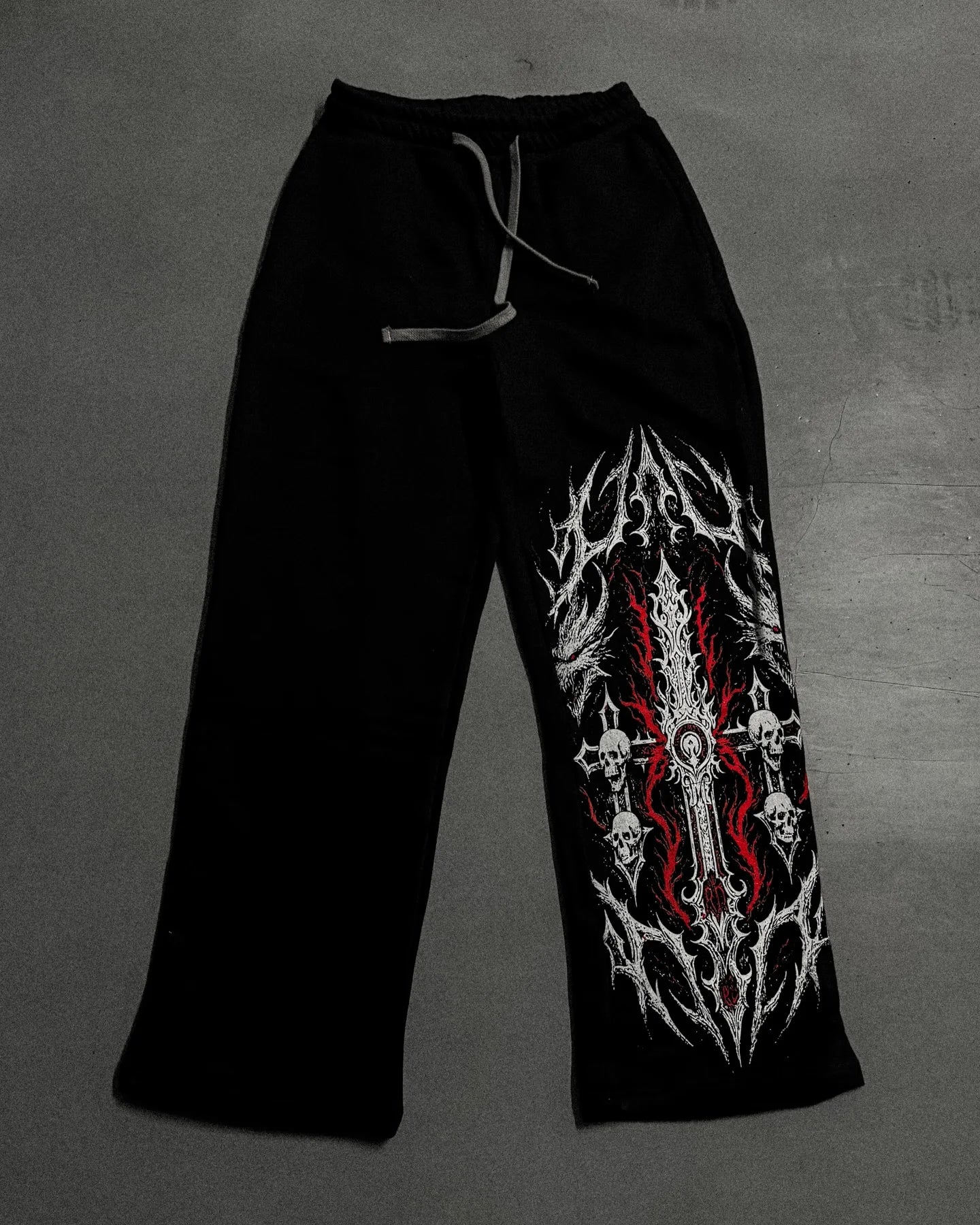 White Skull Gothic Casual Pants Mens American Retro Punk Dark Jogging Pants Harajuku Trend Sweatpants