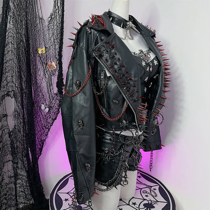 Women's Y2K Rivet Chain PU Leather Jacket