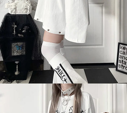 Original Print Subculture Dark Loose Long Sleeve Pure Cotton T-Shirt Japanese Punk Gothic Long Sleeve Round Neck Cool Girl Top