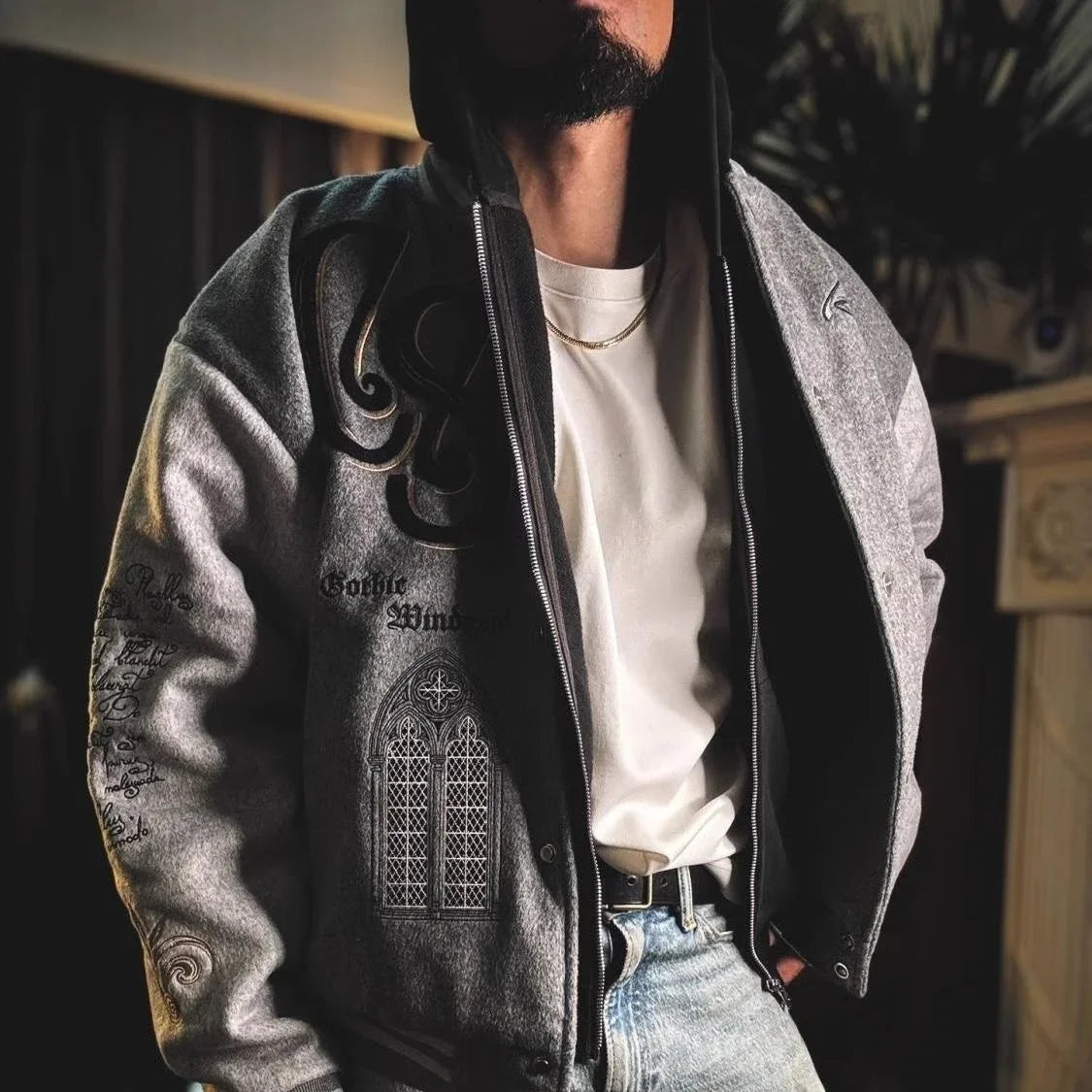 Men's Vintage Embroidered Baseball Jacket - Y2K Streetwear