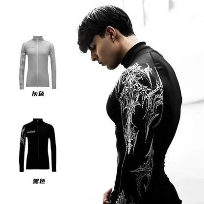 Dark Quick Drying Autumn And Winter Training Long Sleeved Men's Zipper Fitness Clothes, Sports Tight Fitting Clothes