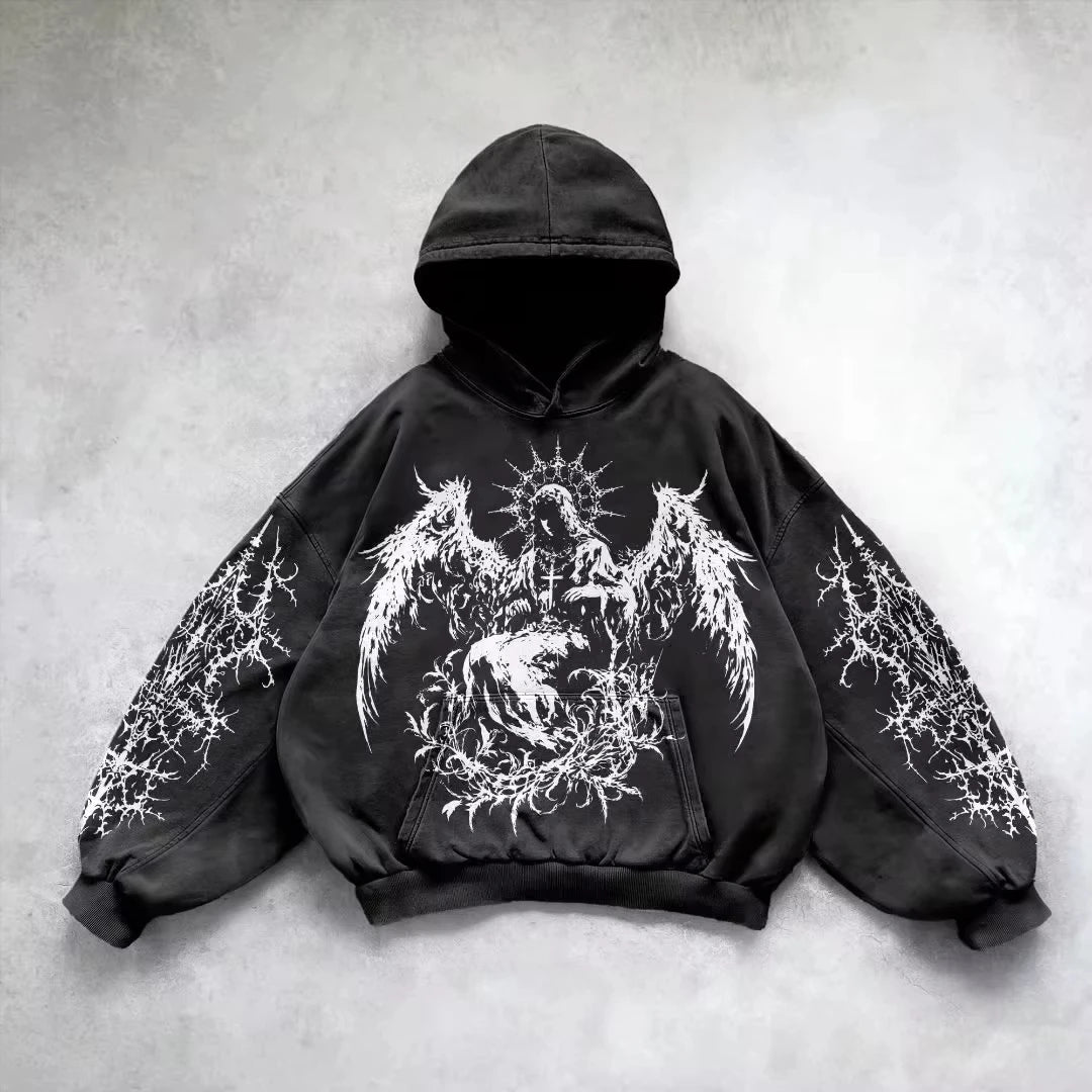 Women's Gothic Graphic Oversized Pullover Hoodie - APEX RITUAL women's hoodies & sweatshirts