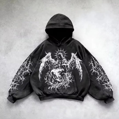 Women's Gothic Graphic Oversized Pullover Hoodie - APEX RITUAL women's hoodies & sweatshirts