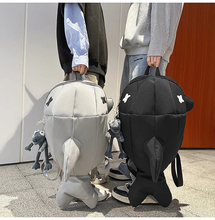 Whale Design Dual Shoulder Backpack Unisex Street Style Cycling Bag Fashionable Student Backpack for Men And Women