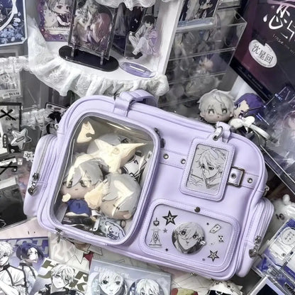 Harajuku Pin Doll 20cm Display Ita Bag Women PU Leather Preppy Style Large Capacity Shoulder Bag Ladies Daily Crossbody Bag Chic