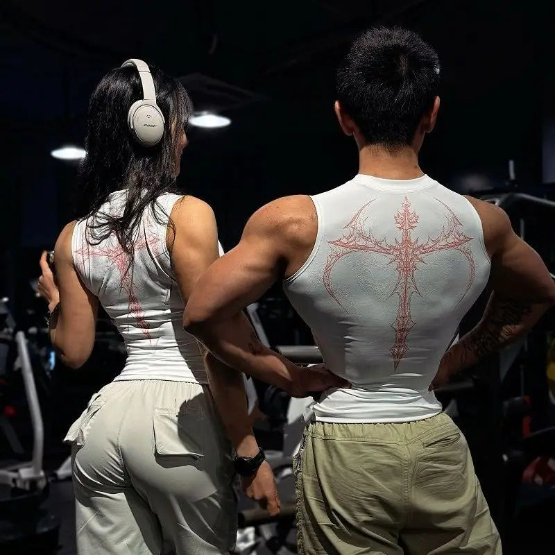 2026 New Gothic Style High Elastic Fitness Sports Sleeveless Printed Slimming Close-Fitting Vest Women's Summer Sportswear